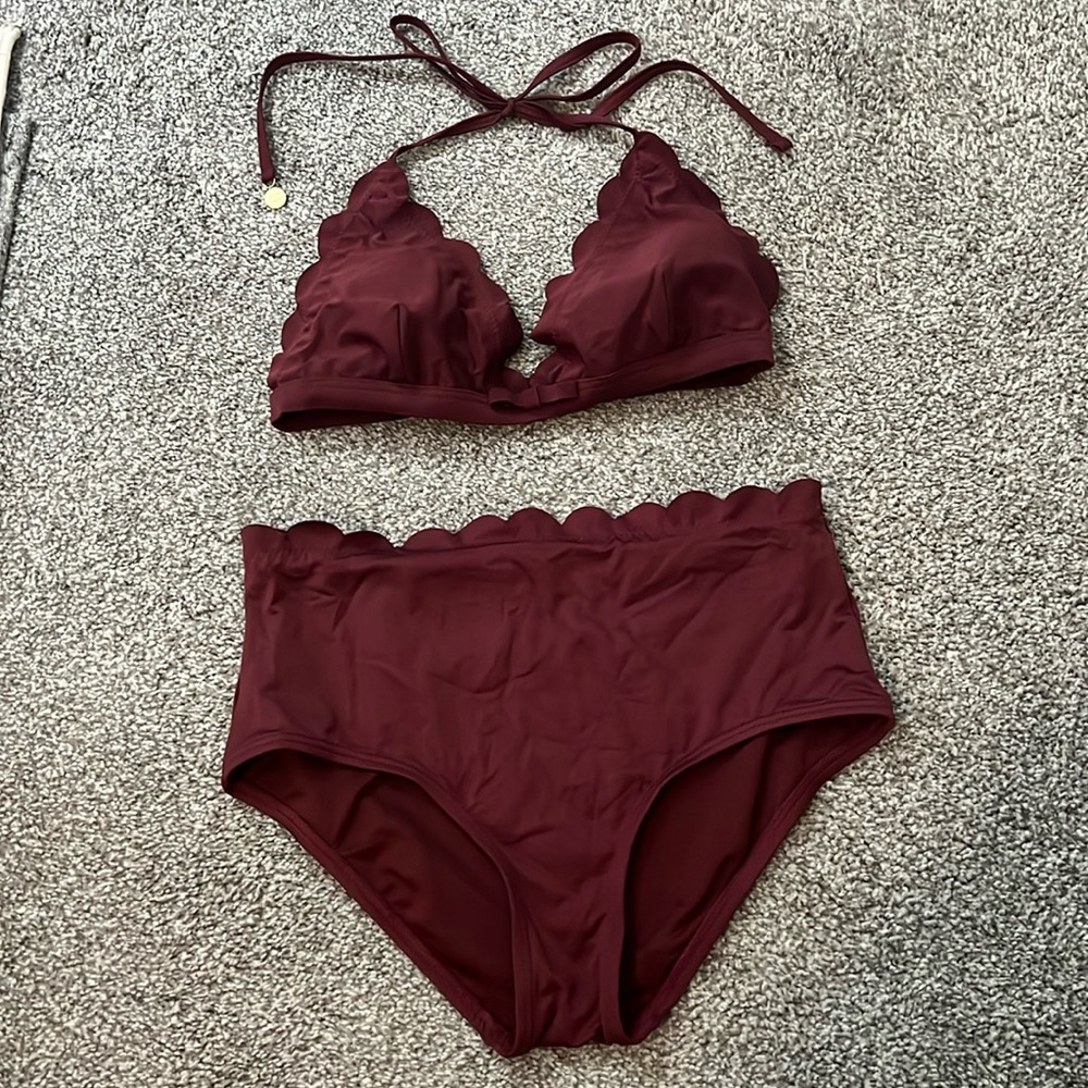 Kate Spade New York Scalloped Triangle Bikini, Size Large